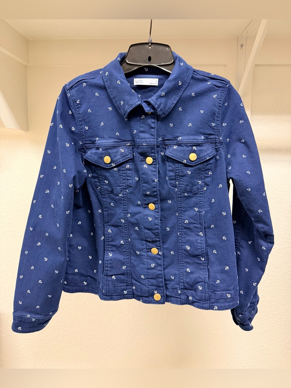 Women’s Navy Printed Denim Jacket -